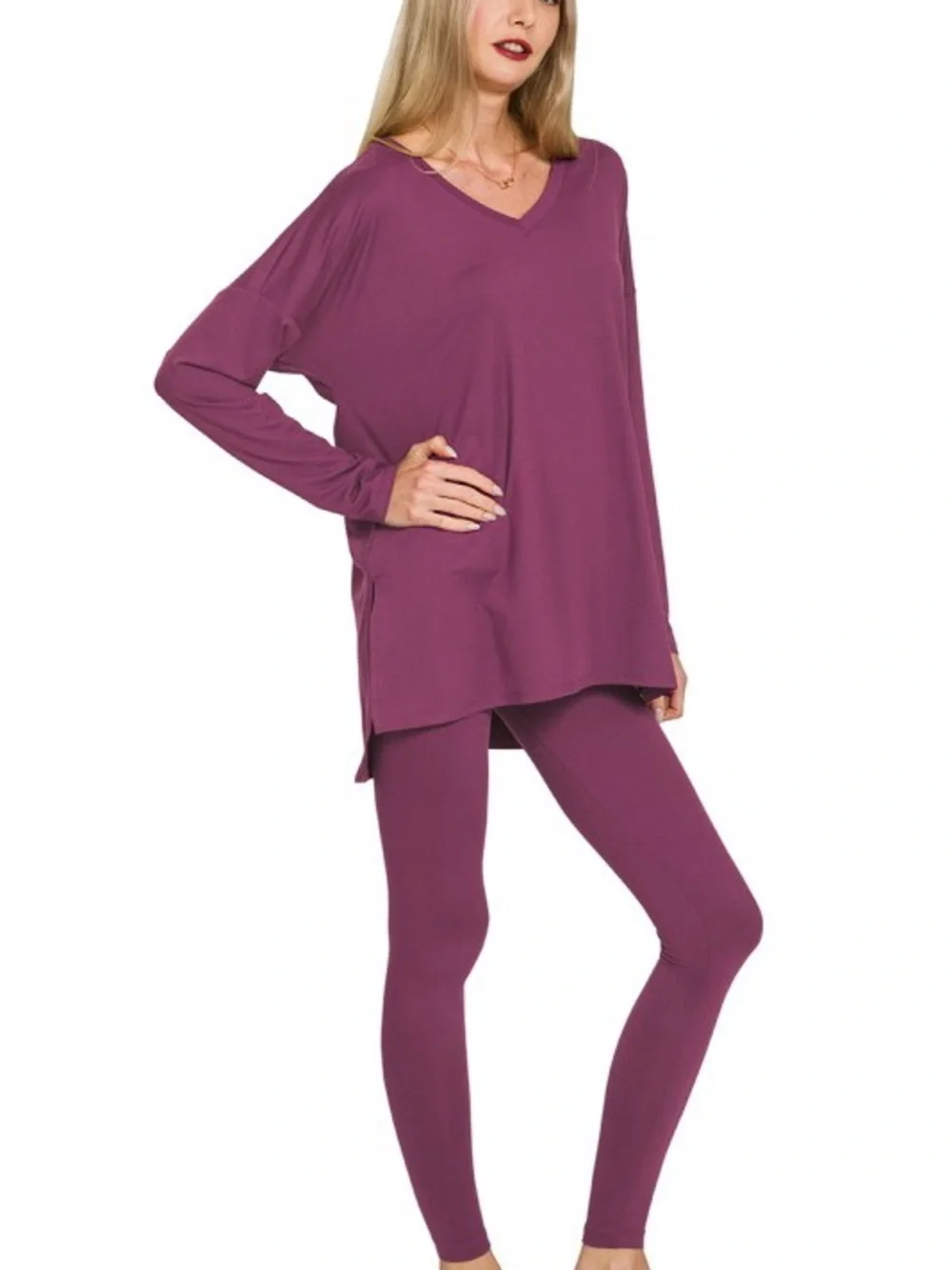 NWT 2pc Zenana LIGHT PLUM  BRUSHED DTY MICROFIBER TOP BOTTOMS SET BUTTERY SOFT